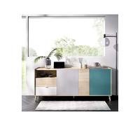 DEKIT GRUPO RIMOBEL NOVA - APARADOR DE 3 PUERTAS Y 3 CAJONES CON ALMACENAJE - 75x180x43 cm - BLANCO / NATURAL / GRIS / ESMERALDA