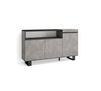 Aparador para salón, gran capacidad de almacenaje, 150x35x87cm, 3 puertas, diseño industrial, estilo moderno, cemento