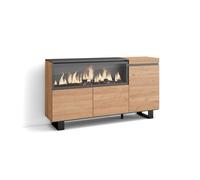 Aparadores para salón, gran capacidad de almacenaje, 158x35x87cm, 3 puertas, chimenea eléctrica xxl, diseño industrial, estilo moderno, roble