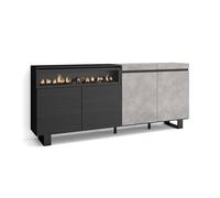 Aparadores para salón, gran capacidad de almacenaje, 200x35x87cm, 4 puertas, chimenea eléctrica, diseño industrial, estilo moderno, cemento