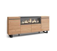 Aparadores para salón, gran capacidad de almacenaje, 208x35x87cm, 4 puertas, chimenea eléctrica xxl, diseño industrial, estilo moderno, roble