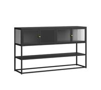 [en.casa] Aparador Säkylä con 4 Puertas de Vidrio Acanalado Mueble de Salón con 2 Compartimentos Cerrados y 1 Estante Mueble Auxiliar para Comedor Cocina Acero 150 x 38 x 90 cm - Negro