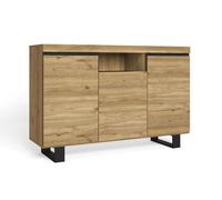 Aparador salón comedor despacho con patas color roble/negro 3 puertas 1 hueco 92x140x40 cm, nórdico