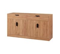 [en.casa] Mueble de Salón con 4 Puertas y 2 Cajones Aparador Versátil y Elegante para Salón Cocina Dormitorio Recibidor MDF 75 x 140 x 40 cm - Roble