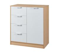 [en.casa] Cajonera para Salón Mueble Versátil Aparador con 4 Cajones y 1 Puerta de Estilo Atemporal para Dormitorio Sala de Estar Recibidor MDF 90 x 80 x 40 cm - Roble/Blanco