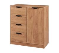 [en.casa] Cajonera para Salón Mueble Versátil Aparador con 4 Cajones y 1 Puerta de Estilo Atemporal para Dormitorio Sala de Estar Recibidor MDF 90 x 80 x 40 cm - Roble