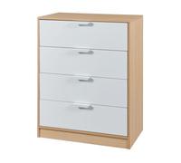 [en.casa] Cajonera para Salón Mueble Versátil Aparador con 4 Cajones de Estilo Atemporal para Dormitorio Sala de Estar Recibidor MDF 90 x 70 x 40 cm - Roble/Blanco