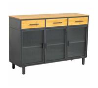 Aparador vidrio, metal y madera 3 cajones negro120x35x79,5h cm