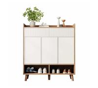 Aparador zapatero 90x35x100 cm - 3 puertas, 2 cajones, patas de madera, para pasillo y recibidor - blanco y madera natural