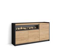 Aparadores para salón, gran capacidad de almacenaje, 156x37x80 cm, 3 puertas, chimenea eléctrica, estilo moderno, roble y negro