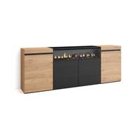 Aparadores para salón gran capacidad de almacenaje 200x35x75cm 4 puertas chimenea eléctrica estilo moderno roble y negro
