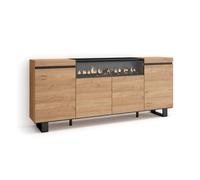 Aparadores para salón gran capacidad de almacenaje 200x35x87cm 4 puertas chimenea eléctrica diseño industrial estilo moderno roble y negro