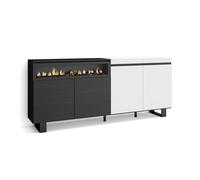 Aparadores para salón, gran capacidad de almacenaje, 200x35x87cm, 4 puertas, chimenea eléctrica, diseño industrial, estilo moderno, blanco y negro