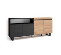 Aparadores para salón, gran capacidad de almacenaje, 200x35x87cm, 4 puertas, diseño industrial, estilo moderno, roble y negro
