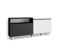 Aparadores para salón, gran capacidad de almacenaje, 200x35x87cm, 4 puertas, diseño industrial, estilo moderno, blanco y negro