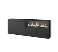 Aparador para salón, gran capacidad de almacenaje, 208x35x75cm, 4 puertas, chimenea eléctrica xxl, estilo moderno, negro