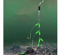 Aparejo de pesca de caña de mano mejorado con 4 ganchos de manga dorada | Cuentas antienredos para carpa y crucian | Línea de nailon premium para métodos de pesca flotante y inferior (E)