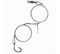 Aparejo de pesca de surf resistente para tiburón con cuerda de alambre de acero inoxidable más tres ganchos grandes y línea líder de nailon, ideal para aparejos de agua salada de caza grande (16#)