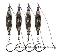 Aparejo flotante de bagre con bobinas de traqueteo y ganchos de acero de alto carbono, configuración de pesca de 4 piezas (gris)
