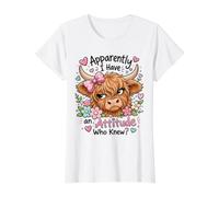 Aparentemente Tengo una Actitud Que conocía Highland Cow Farm Camiseta gráfica económica, Mujer, Blanco, M