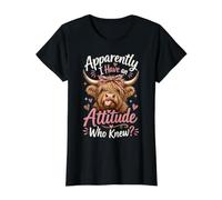 Aparentemente Tengo una Actitud Que conocía Highland Cow Farm Camiseta gráfica económica, Mujer, Negro, M