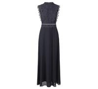 APART Fashion Damen ärmelloses Spitzenabendkleid, hochgeschlossene Maxikleid, transparenter Rücken, gewellter Taillendetail, ausgestellter Chiffonrock, elegantes formelles Partykleid