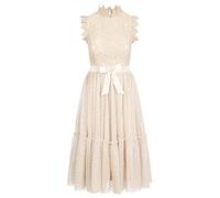 ApartFashion Apart-Vestido de Encaje con Falda de Tul de Lunares ocasión Especial, Blanco, S para Mujer