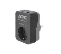 APC Surge Protector PME1WU2B-GR - Adaptador de Enchufe con protección contra sobretensiones (1 Enchufe Schuko, 2 Salidas de Carga USB), Color Negro