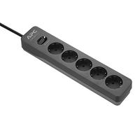 APC Surge Protector PME5B-GR - Regleta con protección contra sobretensiones (Enchufe Schuko de 5 enchufes, conmutable, para PC, TV, etc.), Color Negro