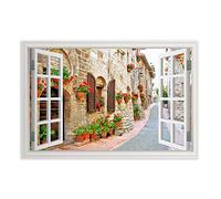 Apcgsm Cuadro Ventana Paisaje. calles de la ciudad. Impresión Lienzo 3D Ventana. Cuadros en Lienzo Naturaleza Paisajes. Cuadro sobre lienzo Moderno decoración de pared. 80x120cm(31.5x47.2) sin marco