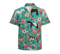 ApCuYf Divertidas camisas hawaianas para hombre, diseño 3D, con botones, manga corta, tropical, para vacaciones, playa, Aloha, Caballo Floral, S