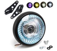 APEBAZY Universal 7,68 pulgadas Faro delantero para motocicleta con soporte Faro LED Faro redondo para motocicleta Certificado E Para Cafe Racer, Bobber y Chopper
