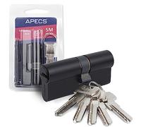 APECS Bombín de cilindro perfilado - Negro - 75 (30/45) mm - Para cerradura de puerta de entrada - Con 5 llaves - Modelo SM-75 (30/45)-BLM