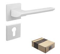APECS Tirador de puerta interior moderno para puerta de casa interior con rosetas cuadradas, tirador de puerta blanco mate, juego de manillas con material de fijación, herrajes para puerta modelo