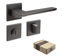 APECS Tirador de puerta interior moderno para puerta de casa y puerta interior con rosetas cuadradas, color grafito mate con material de fijación, herrajes de puerta modelo Electra WC - Baño