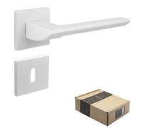 APECS Tirador de puerta interior moderno para puerta de casa y puerta interior con rosetas cuadradas, color blanco mate, juego de manillas con material de fijación, herrajes para puerta Electra BB