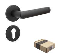 APECS Tiradores de puertas interiores Tirador de puerta negro mate moderno Manilla de puerta para puerta principal y puerta interior con rosetas redondas Juego de manillas con material de fijación