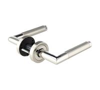 Aperit 49.340.06 Herraje para puerta modelo Savona - Par de manillas de acero inoxidable sobre rosetas 52mm - acero inoxidable 304 pulido/mate cepillado