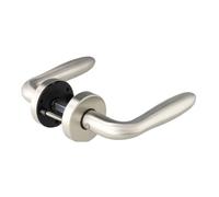 Aperit 49.342.06 Cerradura modelo CESENA - Par de manillas de acero inoxidable con muelle de retención sobre rosetas de 52 mm - acero inoxidable 304 cepillado mate