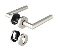 Aperit Manija de la puerta: Asa de Puerta, Par de Manillas de Puerta de Acero Inoxidable con Rosetas PZ - Redondo - Mate - Juego de Manillas para Puertas Interiores - Modelo T - 49.330.01