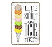 Aperiy Cartel de metal para helado, helado, helado, salón, fresa, cocina, tienda de golosinas, decoración del hogar, cartel de estaño, placa de metal, 20 x 30 cm