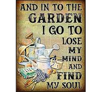 Aperiy Cartel de metal para interiores y exteriores, con diseño de Buscando mi alma en el jardín, impresiones de jardinería, regalos de los agricultores, signos de casa, cartel de metal para