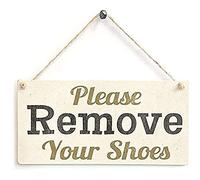 Aperiy Letrero de decoración para el hogar con texto en inglés «Please Take Off Your Shoes» de lata antigua, marca de pared de granja de 30 x 20 cm