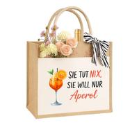 Aperol Spritz - Bolsa de yute sostenible para mujer, mamá, hermana, amigas y damas de honor, bolsa de regalo de yute 100% yute y algodón, Ella Sólo Quiere Aperol, medium