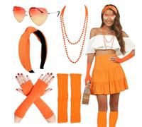 Aperol Spritz Mujer 5 Piezas,Copa De Vino En Forma De Corazón, Pulsera Naranja, Calentadores De Piernas, Un Accesorio Para El Cabello y Un Collar, Es Perfecto Para Fiestas De Carnaval y Festivales