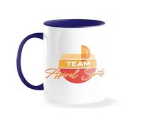 Aperol Spritz Team Summer Vibes Italian Cocktail Lover Retro Vintage Sunset Beach Party Vacation Holiday Fan Gift Birthday Taza blanca con borde y asa azules