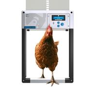 Abridor automático de Puerta de gallinero, ChickenGuard uno en los 4 Colores, Temporizador/Sensor de luz, Modo de Invierno, Parada automática y a Prueba de Depredadores (Gris + Baterías)