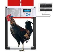 Apertura automática de la Puerta del gallinero, ChickenGuard One en Todos los 4 Colores, Temporizador/Sensor de luz, 3 Opciones de energía: Solar, batería o eléctrica. (Rojo + Kit Solar)