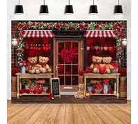 Aperturee Telón de Fondo para fotografía de San Valentín, 2,1 x 1,5 m, Rosa roja, corazón, ladrillo, Pared, Oso de Peluche, Tienda, Fondo de Boda, Despedida de Soltera, Cabina de Fotos, Accesorios de