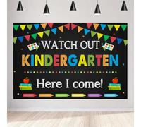 Aperturee Telón de fondo para jardín de infantes de regreso a clases, 1.5 x 0.9 m, Watch Out Here I Come First Day of School, fondo de fotografía preescolar, suministros de decoración de fiesta,